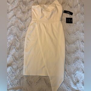 Lulus White Asymmetrical Knee Length Strapless Cocktail Dresses